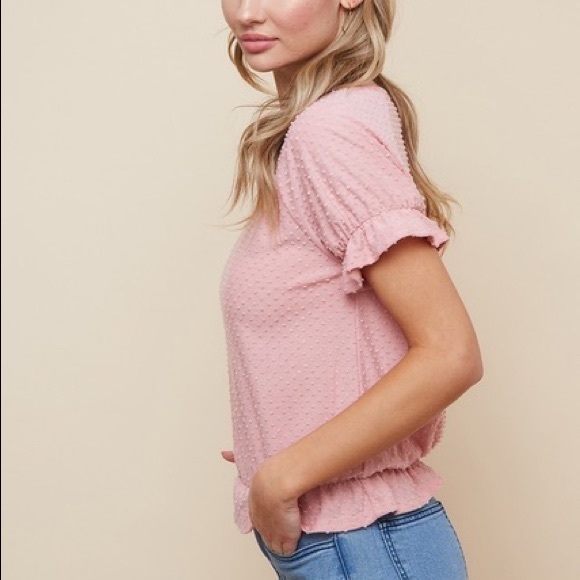 NWT Boutique Swiss Dot Ruffle Top Pink Blouse Size Small - Picture 3 of 9